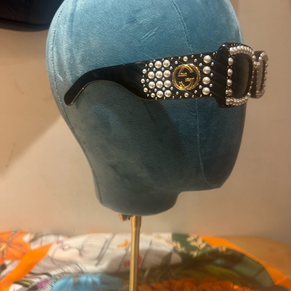 Gucci Black and Gold Pearl Embellished Glasses